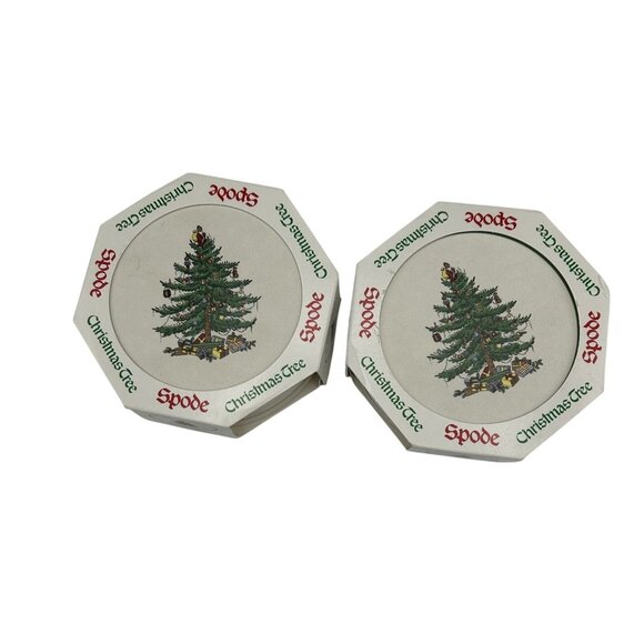 Spode Christmas Tree Coasters 2 Sets Of 4 Round Cork Bottom Ceramic Drink Mats - Picture 1 of 4